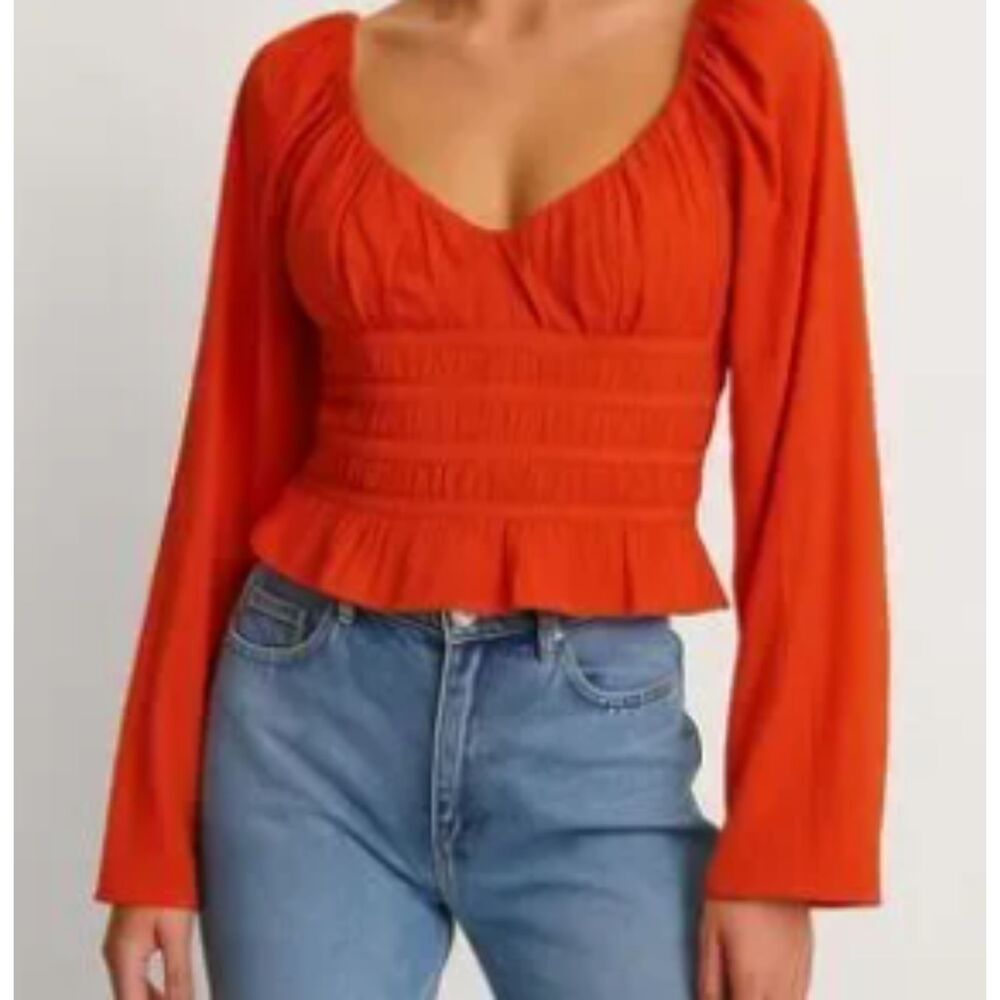 Topshop Long Sleeve Peplum Blouse Orange Size 4